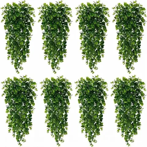 Realistic Ivy Vine Garland - UV-Resistant Faux Hanging Greenery, Durable Synthetic Eucalyptus-Style Leaves, Space-Saving Indoor Outdoor Wall Decor, 4 or 8 pcs Multi-Pack for Patio, Porch, Wedding
