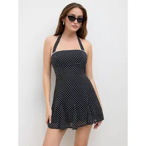 Cider [size 0-10] Chiffon Halter Neckline Polka Dot Knotted Mini Dress