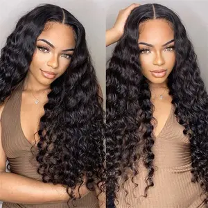 Sunber 13x4 Water Wave HD Transparent Lace Frontal Wig Pre Plucked Real Scalp Glueless Human Hair Wigs With Drawstring Put On and Go