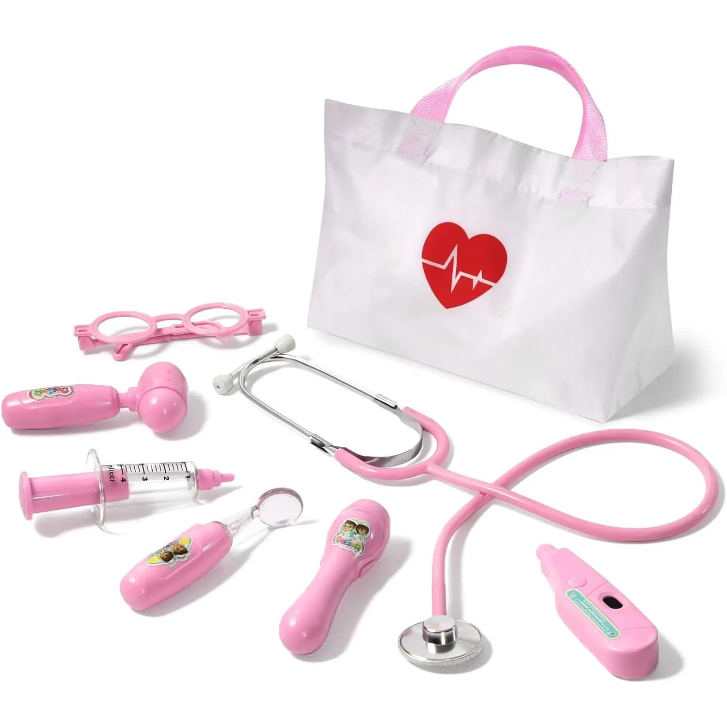 Kids Doctor Kit 8 Pieces Toddlers Doctor Playset with Real Stethoscope Medical Storage Bag Pretend Play Toys Birthday Gift for Boys Girls Ages 3-6 Pink