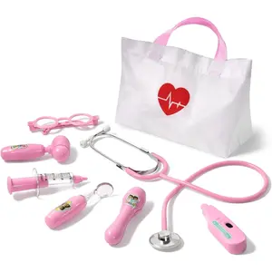 Kids Doctor Kit 8 Pieces Toddlers Doctor Playset with Real Stethoscope Medical Storage Bag Pretend Play Toys Birthday Gift for Boys Girls Ages 3-6 Pink