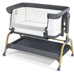 3-in-1 baby bassinet, bedside bassinet for babies, rocking bassinet with comfortable mattress and wheels, 6 height-adjustable, easy-folding portable bedside crib for newborns
