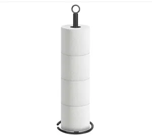 Toilet Paper Holder Stand, Freestanding Tissue Paper Storage with Reserve, Space Toilet 4 Rolls Holder for Bathroom/Kitchen Countertop-All Metal (1 Pack, Matte Black)