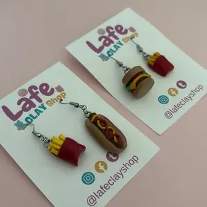 Lafe Clay Shop Fast Food Earrings - Fun Burger & Hot Dog Designs for Trendy Accessories