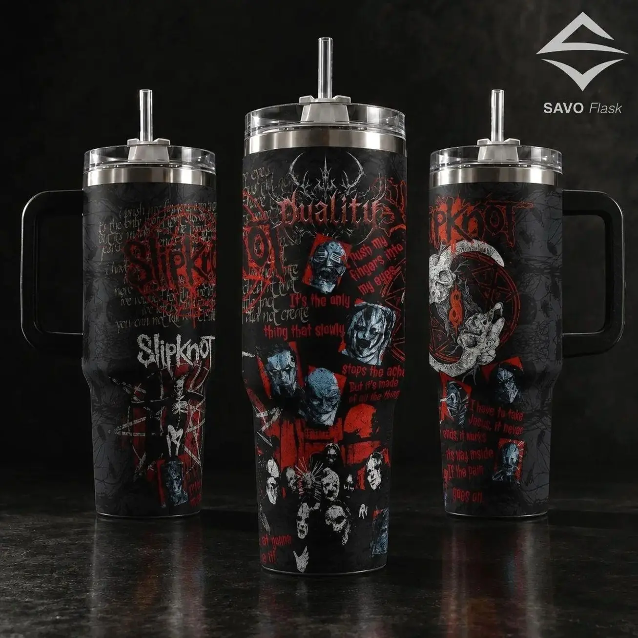 Slipknot Duality 40 oz Vacuum Insulated Tumbler with Handle & Straw Red Black Band Masks Lyric Graphic Keeps Drinks Hot/Cold 12H+, 18/8 Stainless Steel Travel Mug for Nu-Metal Fans & Metalheads Dark Aesthetic Merch Gift