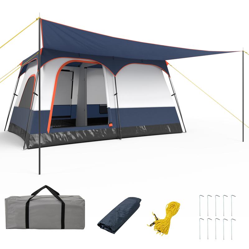 COSTWAY - 6-8 Person Camping Tent with Double Rooms and 2 Doors-Navy