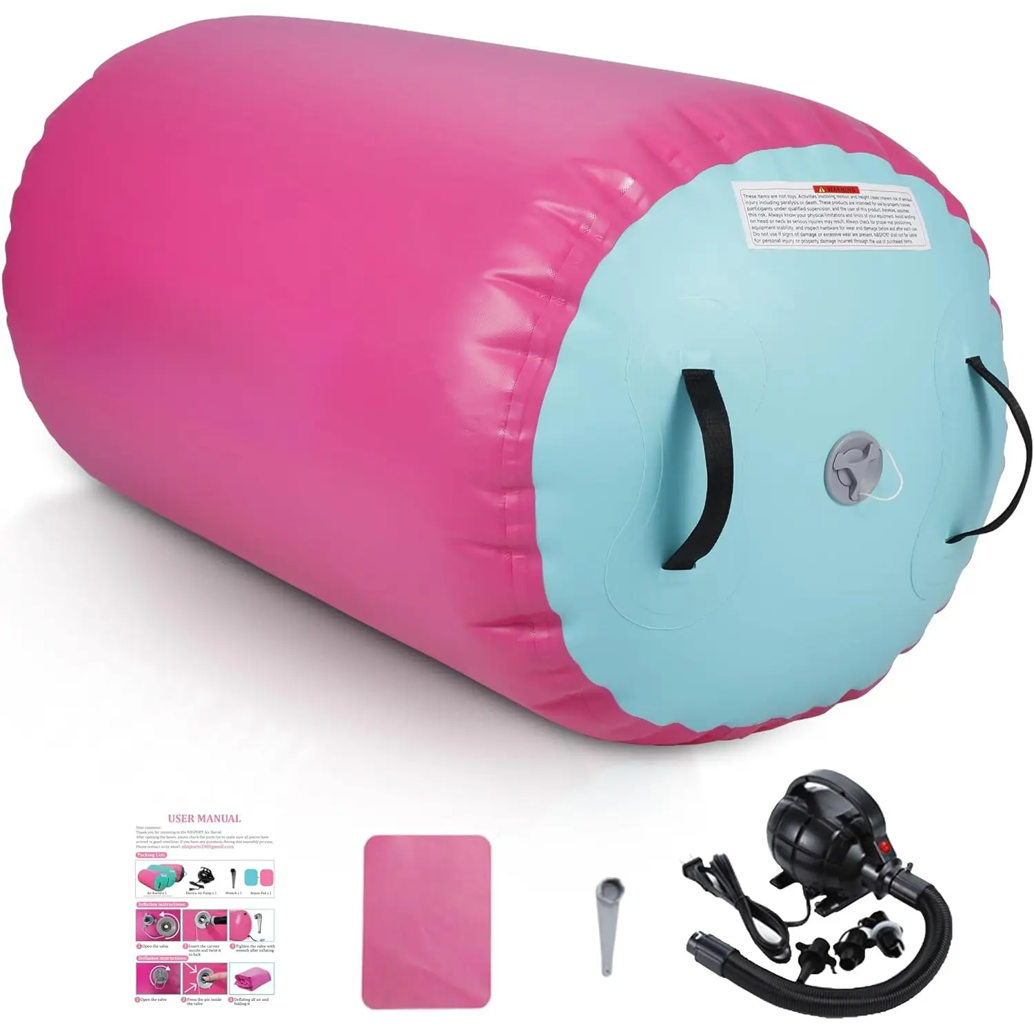 Air Barrel - Air Roller Gymnastics Barrel for  Handspring Trainer, Air Track Tumble Mat with Pump for Gym /Yoga Balance Exercise/Cheerleading/Home and Outdoor Use