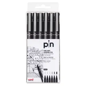 uni® Pin, Fineliner Black Drawing Pens, Assorted Tips, 6 Count