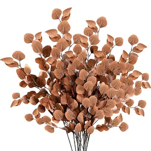 6 Pcs Fall Artificial Eucalyptus Stems Long Silver Dollar Leaves Fake Silk Eucalyptus Leaf Branches for Indoor Home Autumn Festival Thanksgiving Decor