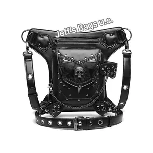 Punk Vintage Steampunk Waist Bag Fanny Pack Fashion Gothic Leather Shoulder Crossbody Messenger Bags Thigh Leg Hip Holster Purse Travel Pouch Hiking Sport Chain Bags for Women Men