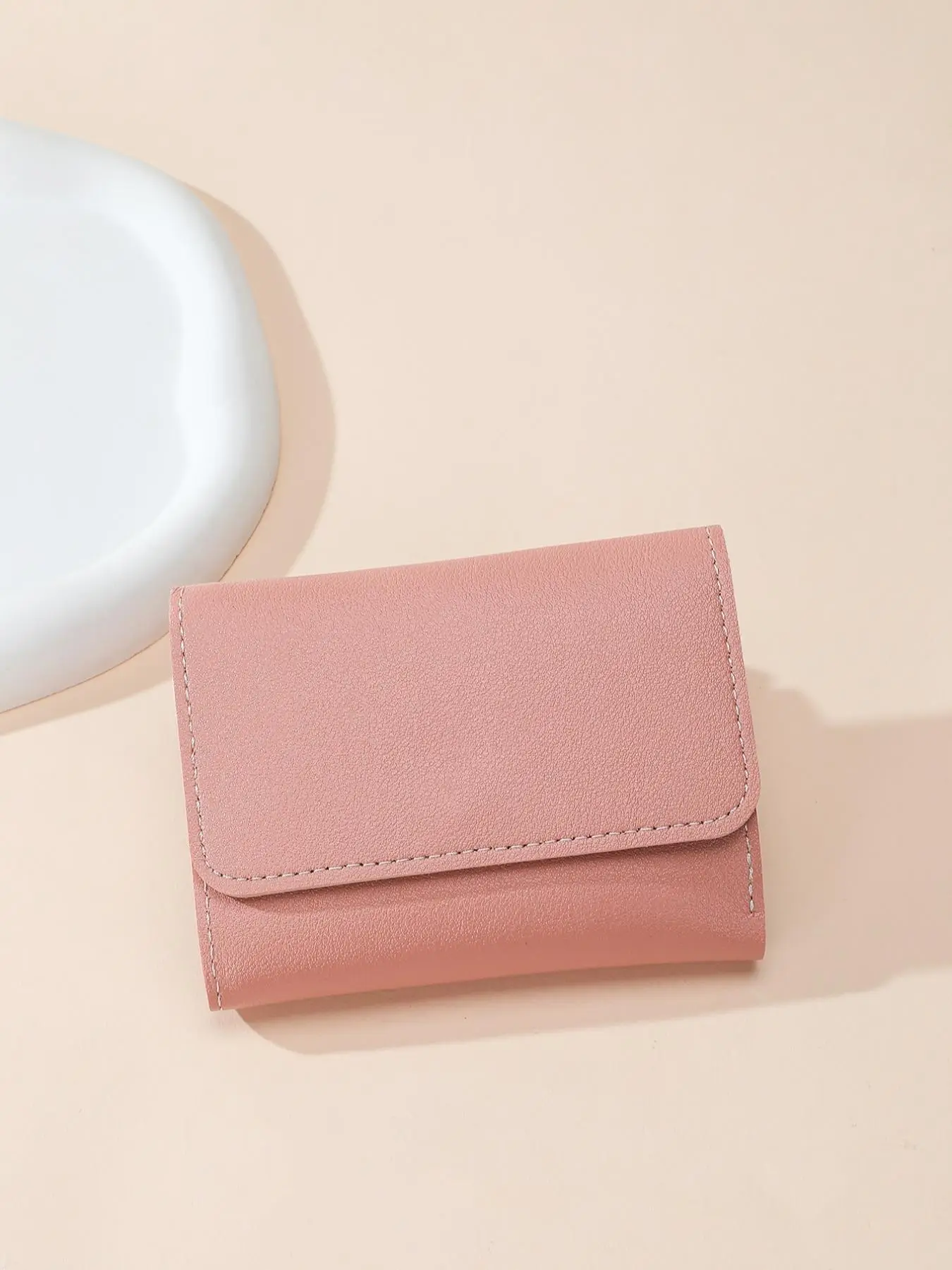 Solid Color Short Trifold Wallet As Daily Outfit, Casual Fashion Pu Leather Zipper Card Holder, Multiple Slots Card Holder Mini Items for Purse for Wo