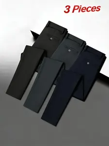 3-Pack Men's Premium Business Pants, High Stretch Wrinkle-Resistant No-Iron, Slim Fit Not Tight, Breathable Comfort, All-Season, Business & Casual, Versatile for Work & Daily