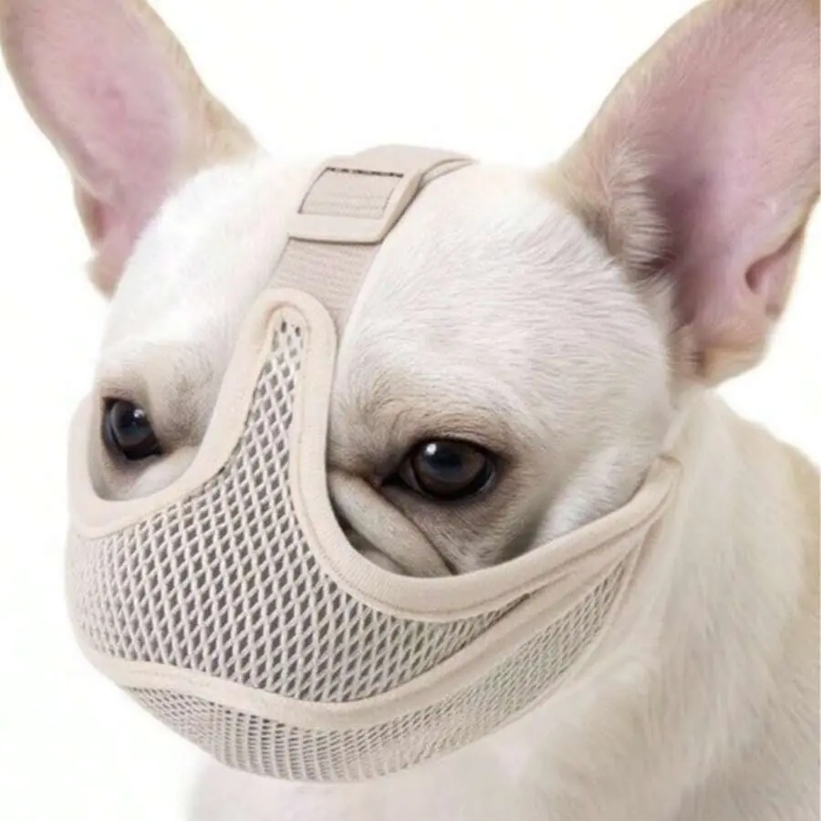 Breathable Geometric Mesh Dog Muzzle - Adjustable Anti-Chew Design for Short-Nosed Small/Medium Dogs, Ideal for Teacup, Pug, French Bulldog, Pet Training & Behavior Aid Accessory
