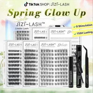 JIZI-LASH Crush 3D Lash Clusters Kit with Long-lasting Lash Bond and Seal,Tweezers and Remover for DIY Eyelash at Home for Natural Makeup Girl Gifts