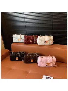 2026 French Style Waxed Leather Quilted Stitched Square Crossbody Bag Luxury Designer Chain Shoulder Purse