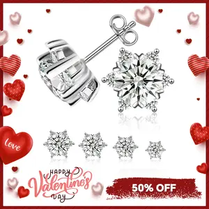 Delzzad Synthetic Moissanite 0.5-2ct Snowflake Stud Earrings, Earrings Accessories, Chic Fashion Jewelry, Fashion Pairings, Ideal Gift for Any Occasion, Birthday Christmas Family Gifts,Wedding Engagement Anniversary Party Gift