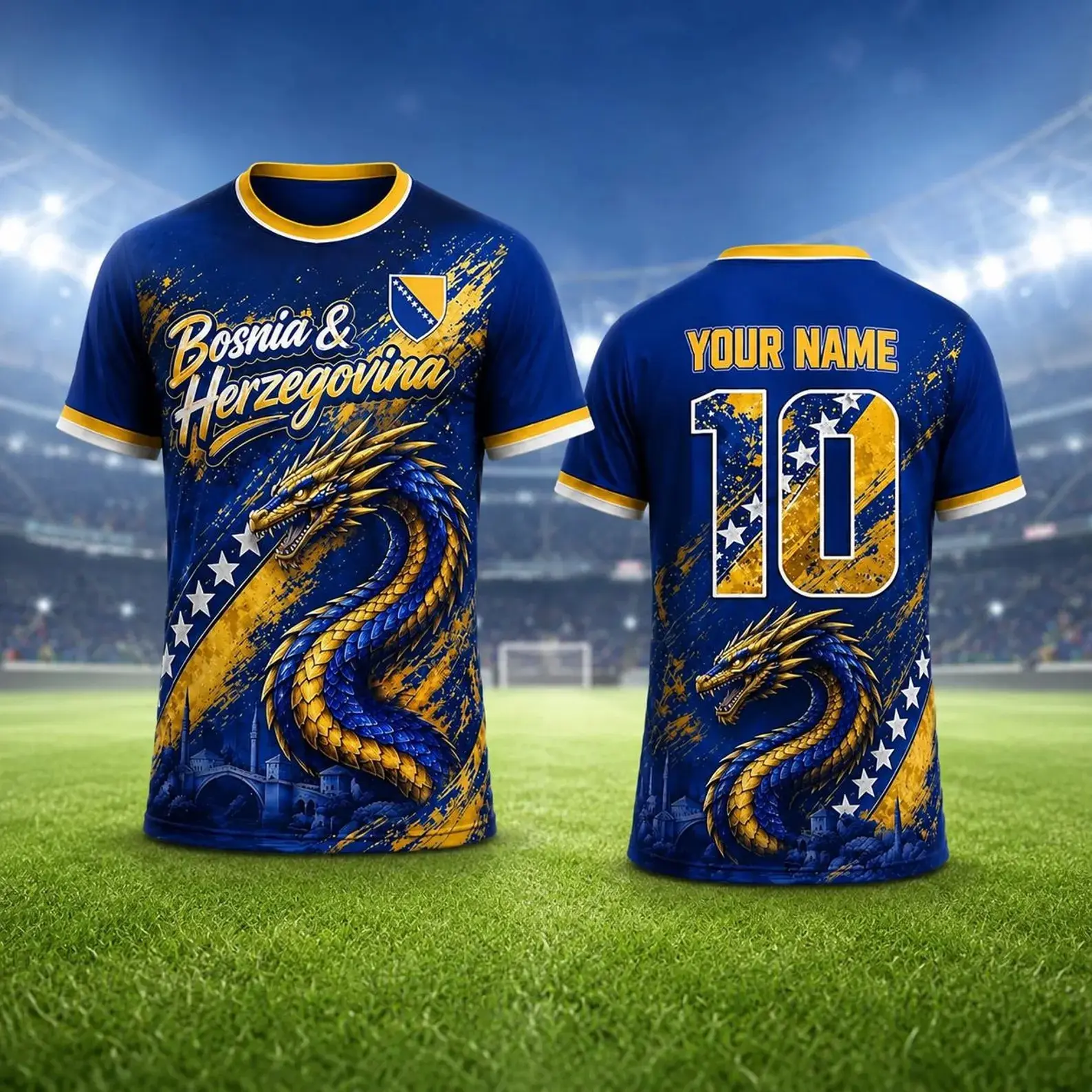 Personalized Bosnia Soccer Jersey – Custom Name Number Dragon Football Shirt 2026, Bosnia Fan Jersey, Athletic Sports Gift for Football Fans