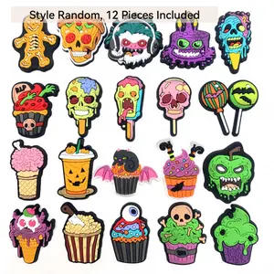 12pcs Popular Halloween Essential Food Personalized Cartoon Hole Shoes Shoe Ornament Shoe Buckle Soft Rubber DIY Shoe Accessories