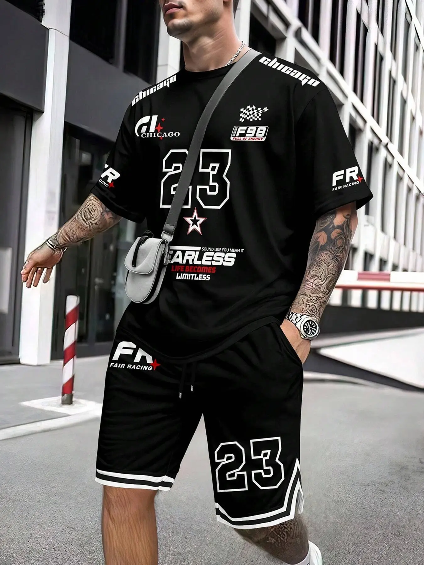Breathable High-Street Men's Summer Outfit, Athletic Outfits, Sporty Style Outfits, Athletic Workout Clothing - Number 23 Graphic Short Sleeve Tee and Athletic Shorts Set - Quick-Dry Tracksuit Fitness Sportswear for Gym, Basketball & Hip-Hop Streetwear