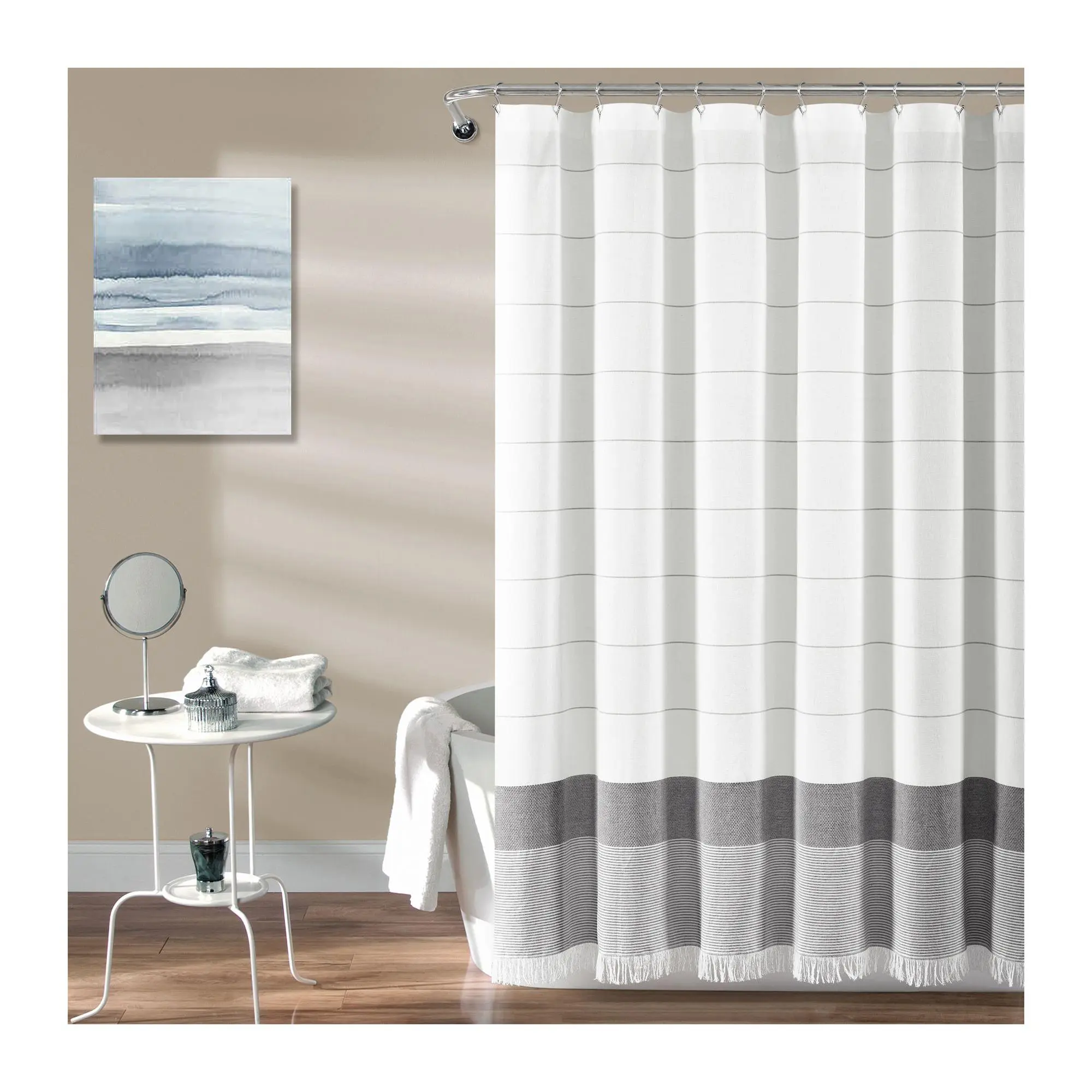 Stripe Yarn Dyed Tassel Fringe Shower Curtain by Lush Decor