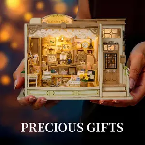 3D Wooden Puzzle for Adults DIY Wooden Book Nook Miniature Model Kit with LED Micro-World Dollhouse, Perfect Desktop Decoration. Suitable for Adults, Teenagers and Craft Enthusiasts as Birthday, Valentine's Day and Festival Gifts (Vitrine's Tale)