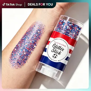 Red White Blue Body Glitter Roll-On Stick - Festive Patriotic Makeup for 4th of July, Mess-Free Hair & Skin Shimmer for Summer Party Supplies