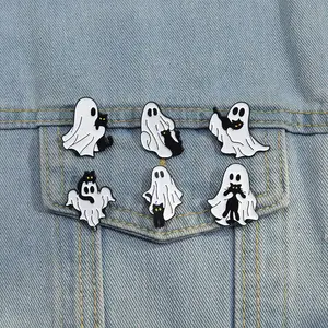 6pcs Cartoon funny ghost pumpkin zinc alloy badge cute little ghost backpack versatile cartoon pin cartoon clothing accessories