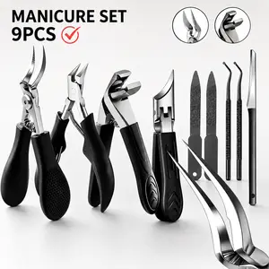 9PCS Stainless Steel Nail Care Kit with Thick Wide Jaw Clippers, Sharp Tools for Ingrown & Hard Nails, Professional Manicure & Pedicure Supplies