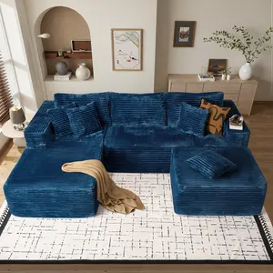 CAODOC Cloud Modular Sectional Couch with Ottoman,Modern Minimalist Upholstered Couches, Comfort U Shaped Sofa for Living Room,Deep Seat Corner Couch，No Assembly Required