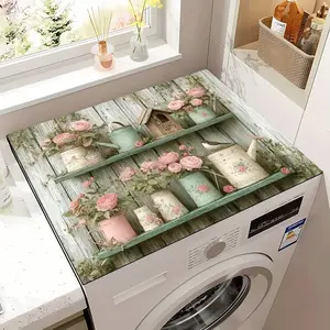 1pc Farmhouse Style Washing Machine Cover Sun Protection Pad, Home Use Roller Refrigerator Protector Decorative Cloth, Jit