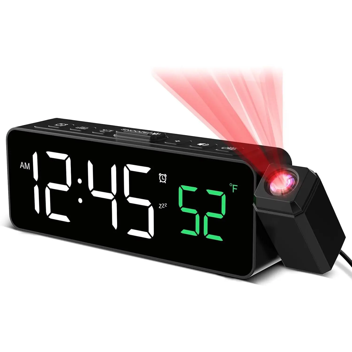 Projection  Clock for Bedroom Ceiling, Small Compact Plug-in Digital Clocks with 180? Rotatable Projector, Temperature 4 Levels Birghtness, 3 Volumes and Snooze (Black)