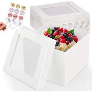 15 count Cake Boxes, 10x10x8 Inches Tall Cake Box with Window, Large White Bakery Boxes, Baking Boxes, Square Cardboard Cake Box for Multi-Layer Cakes, Cake Decorating Supplies, Valentines Day