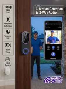 1080p HD Wireless Smart Video Doorbell – AI Motion Detection & Night Vision, Battery Powered, Cloud Storage, 2‑Way Audio, Indoor/Outdoor Home Security Camera