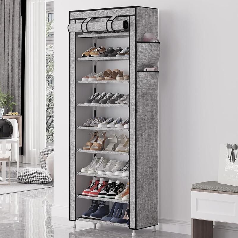 Non-Woven Shoe Rack Multi-Tier Steel Pipe Assembled Shoe Cabinet 12mm Calibre Steel Pipe with Dust Cover Multi-Purpose Organiser Display Shelf for Utility Room Storage Entryway Solution