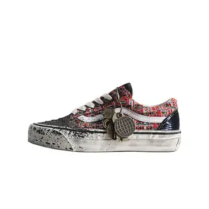 Vans VN000D9VBOS LX OLD SKOOL Comfort Fit Lacing Sneakers Unisex Style Black/White/Red Closed Sports Shoes
