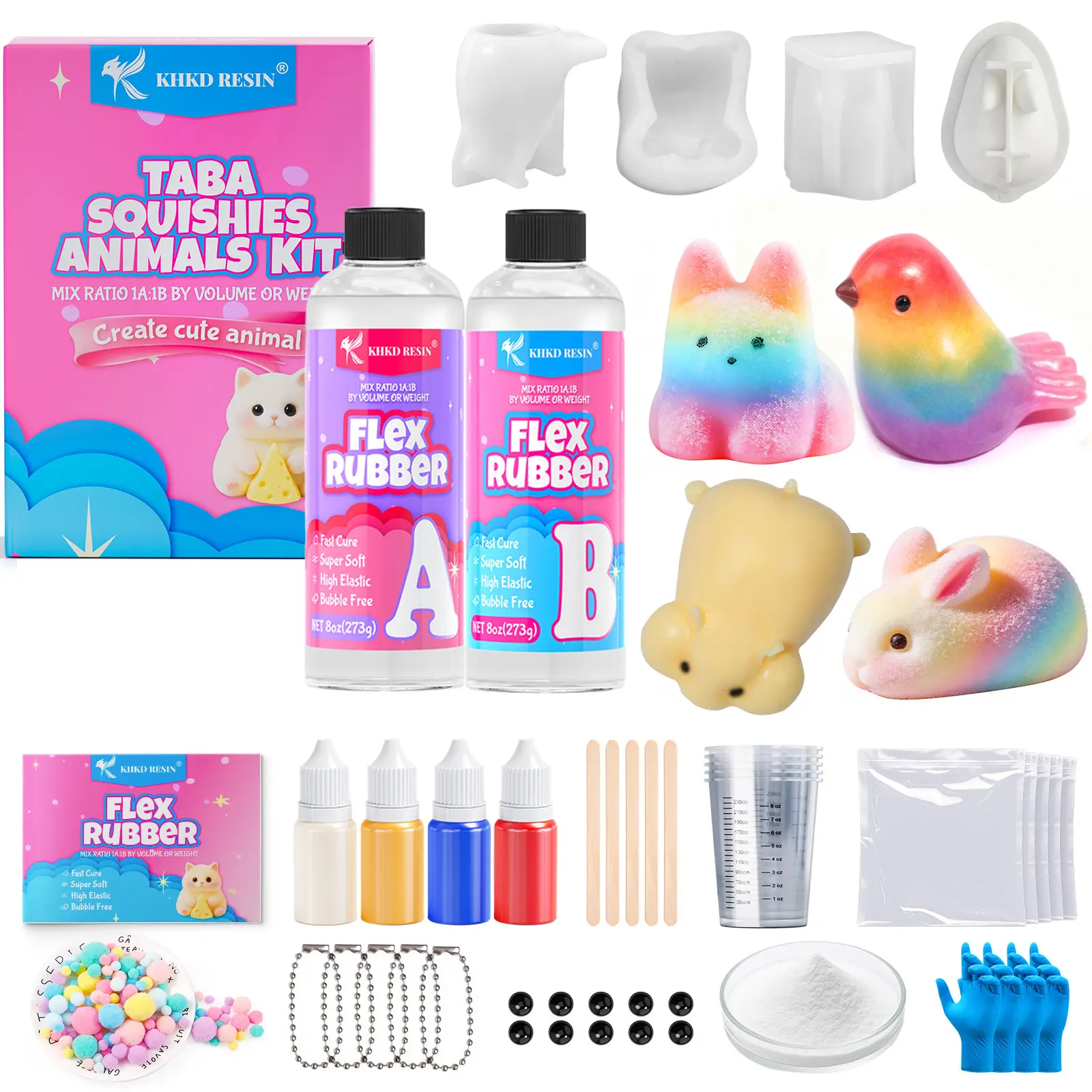 Make Your Own Squishy Kit, Complete DIY Craft Kit with Silicone Molds, Colors & Accessories, Create Soft Cute Mini Figures and Handmade Charms