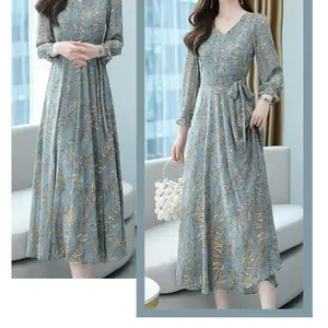 Korean-Style 2025 Autumn New Women’s Mid-Length Slim-Waist Elegant Swing Dress for Moms