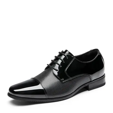 BRUNO MARC Men's Closed Classic Pointed Toe Formal Oxfords - Colin Refined Black-Pat Patent Vegan Leather Dress Walking Shoes, Lightweight Cushioned Insole, Breathable Liner, Stacked Heel, Rubber Outsole Exceptional Traction, All-Season EVA Footwear