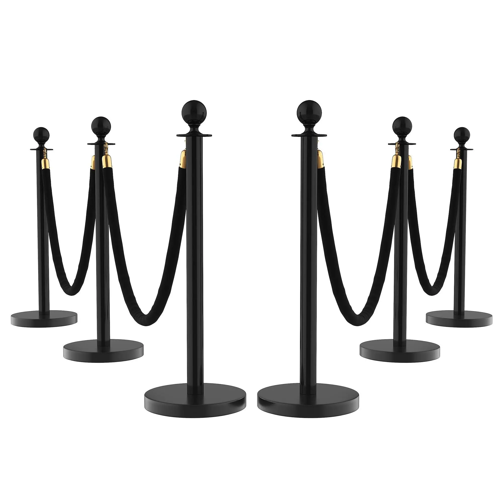 Garvee 6Pcs Stanchions and Velvet Ropes, Black Stanchions with Retractable Belts, Crowd Control Barriers with Hollow Base, Red Carpet Ropes and Posts for Event & Party Supplies