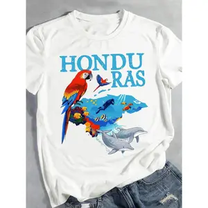 Womens Graphic Tee Honduras Flag Map Cultural Pride Print Casual Design Oversized T Shirt Streetwear Style Crewneck Short Sleeve Soft Cotton Breathable Loose Fit Daily Wear Vacation Travel Summer Outfit Trendy Aesthetic Gift Top