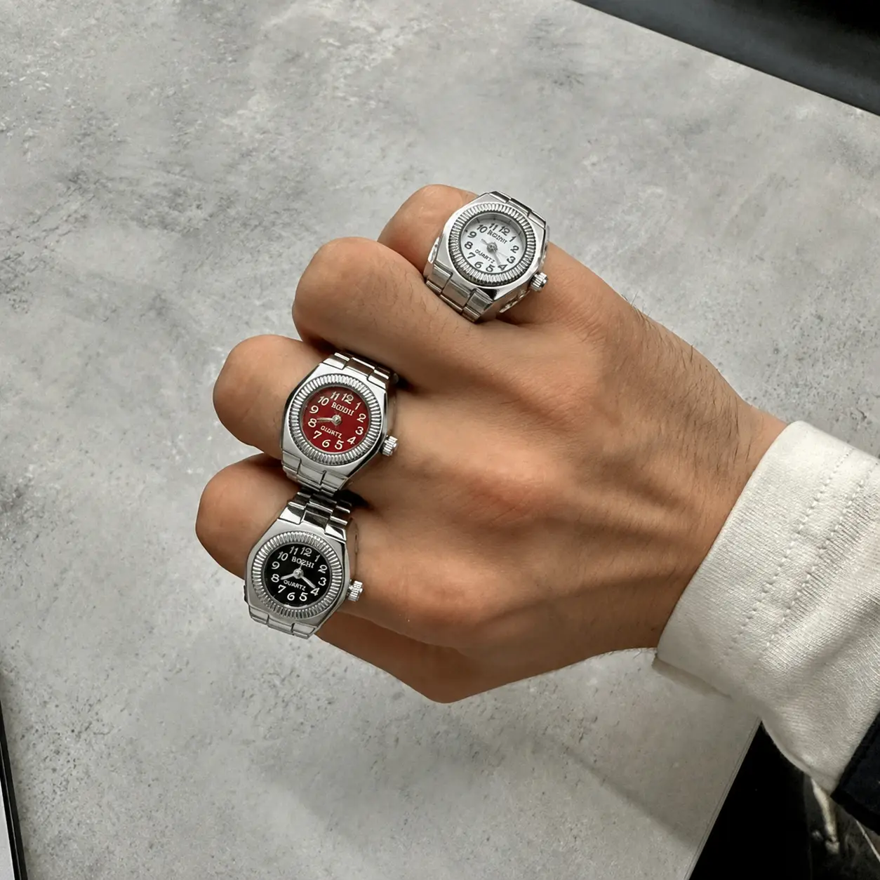 Vintage Adjustable Ring Watch, Stretch Quartz Finger Watch for Women & Men, Elastic Band Analog Timepiece, One Size Fits Most, Available in White, Red & Black