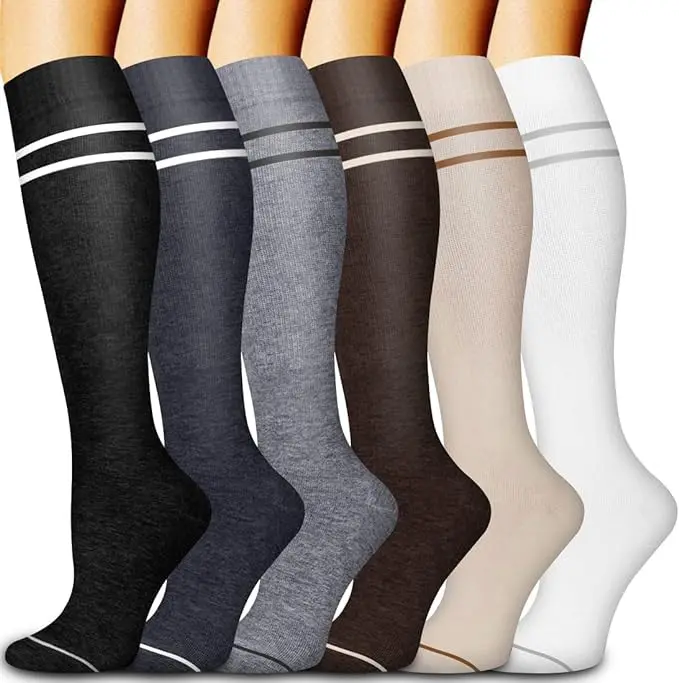 6-Pack Women's Athletic Running Socks, Minimalist Mid-Calf Compression Socks with Moisture Wick for Performance & Post-Run Recovery, Breathable Sports Socks