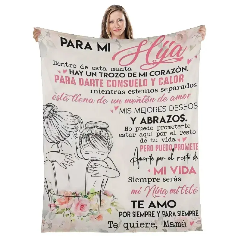 Soft & Comfortable Flannel Throw Blanket, Spanish 'Para Mi Hija' Message Blanket for Daughters, Cozy Bedroom Decor & Bonding Nights Gift to Express Sentimental Unconditional Love, Throw Blankets, Message Blanket Blankets