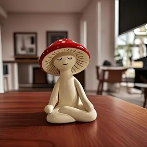 Cute Mushroom Design Ornament, 1 Count Meditation Yoga Mushroom Figurine, Meditation Decor for Home Office Desk, Home Decor, Room Decor, Collectible Room Decor