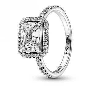 Pandora Rectangular Sparkling Halo Ring