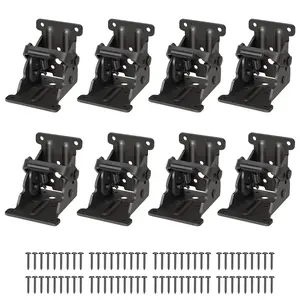 4 Pack Folding Brackets, Self-Lock Hinge with Screws for Folding Table Legs, Lock Extension Support Bracket Bed Legs, Black Heavy Duty Hardware Furniture Parts Industrial Metal