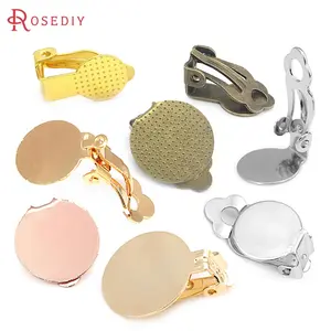 18K Gold Color Flat Size 9MM 10MM 12MM 15MM 16MM 18MM Brass Flat Stick Earrings Clip Diy Jewelry Making Earrings Accessories