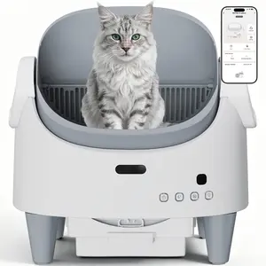 Open-Top Automatic Litter Box, Self Cleaning Electric Cat Litter Box with Smart App & 15-Layer Safety Sensors, Anti-Tracking Adjustable Entry, Extra Large Sealed Waste Bin for Multi-Day Use