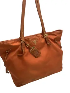 Pre-owned PRADA Vintage Orange Nylon & Leather Trim Tote Bag/ZH12509014 /9014