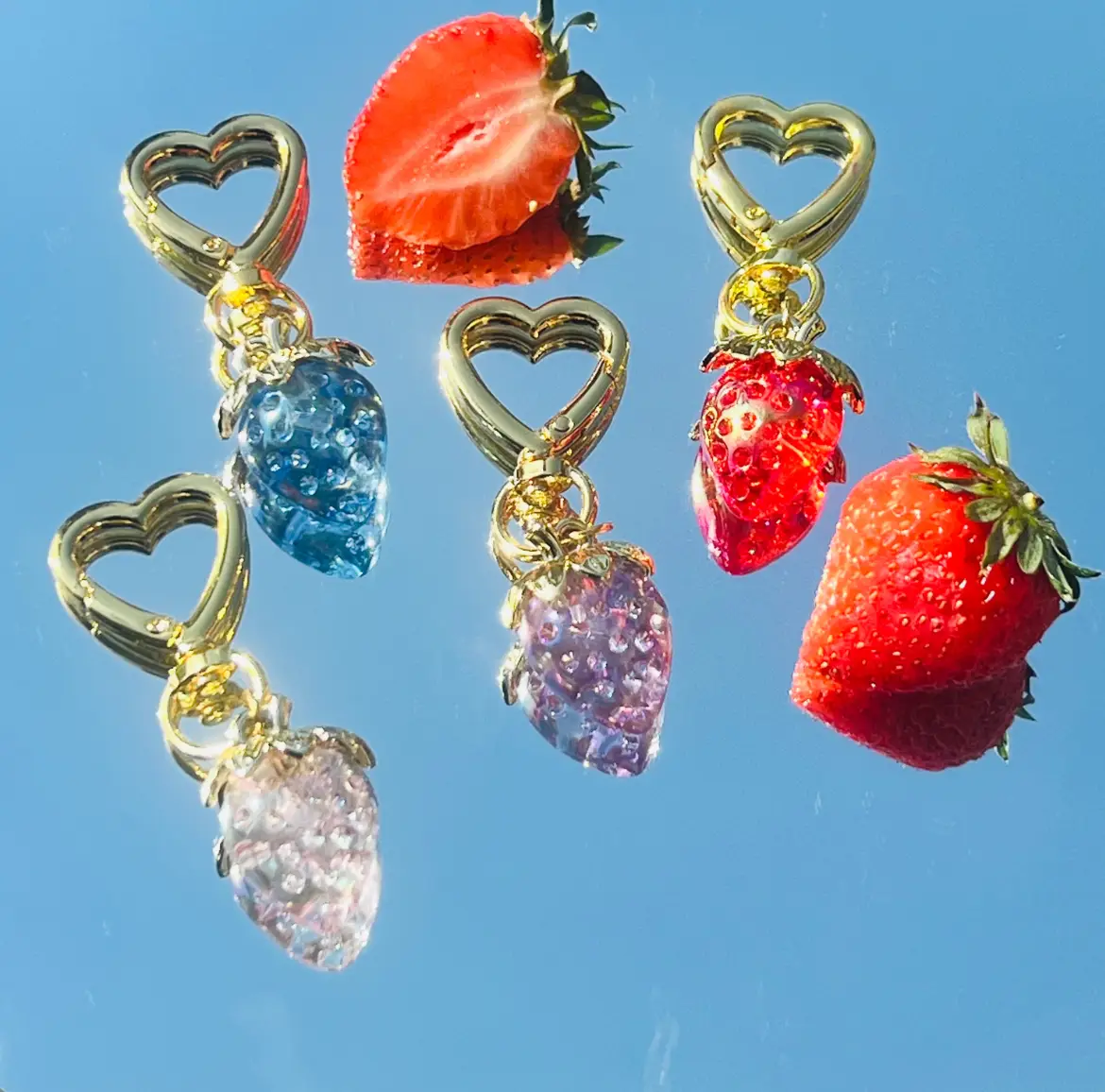 Beautiful Strawberry Heart Keychain Bag Charm handmade keychains